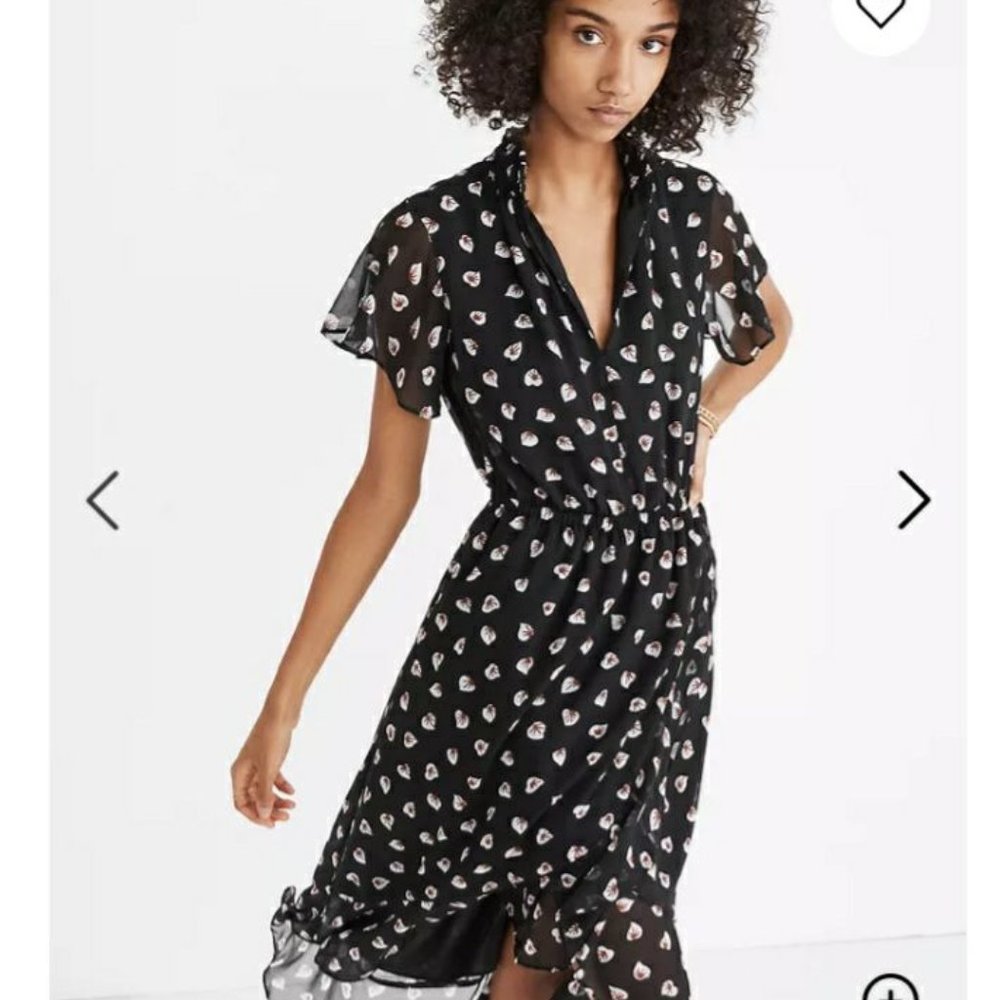 Madewell  Amaryllis Ruffle Dress in Lilypad hearts Large (058)